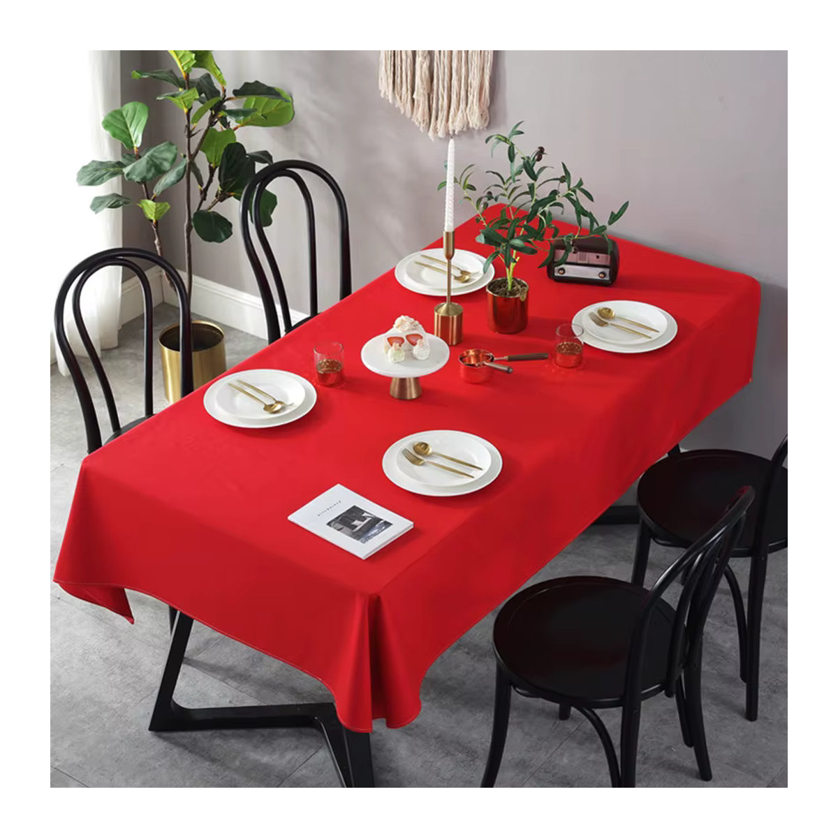 Rote Tischdecke aus verdicktem Stoff von LOVRTRAVEL für Hochzeit, Party oder Couchtisch, rechteckig - Bild 4
