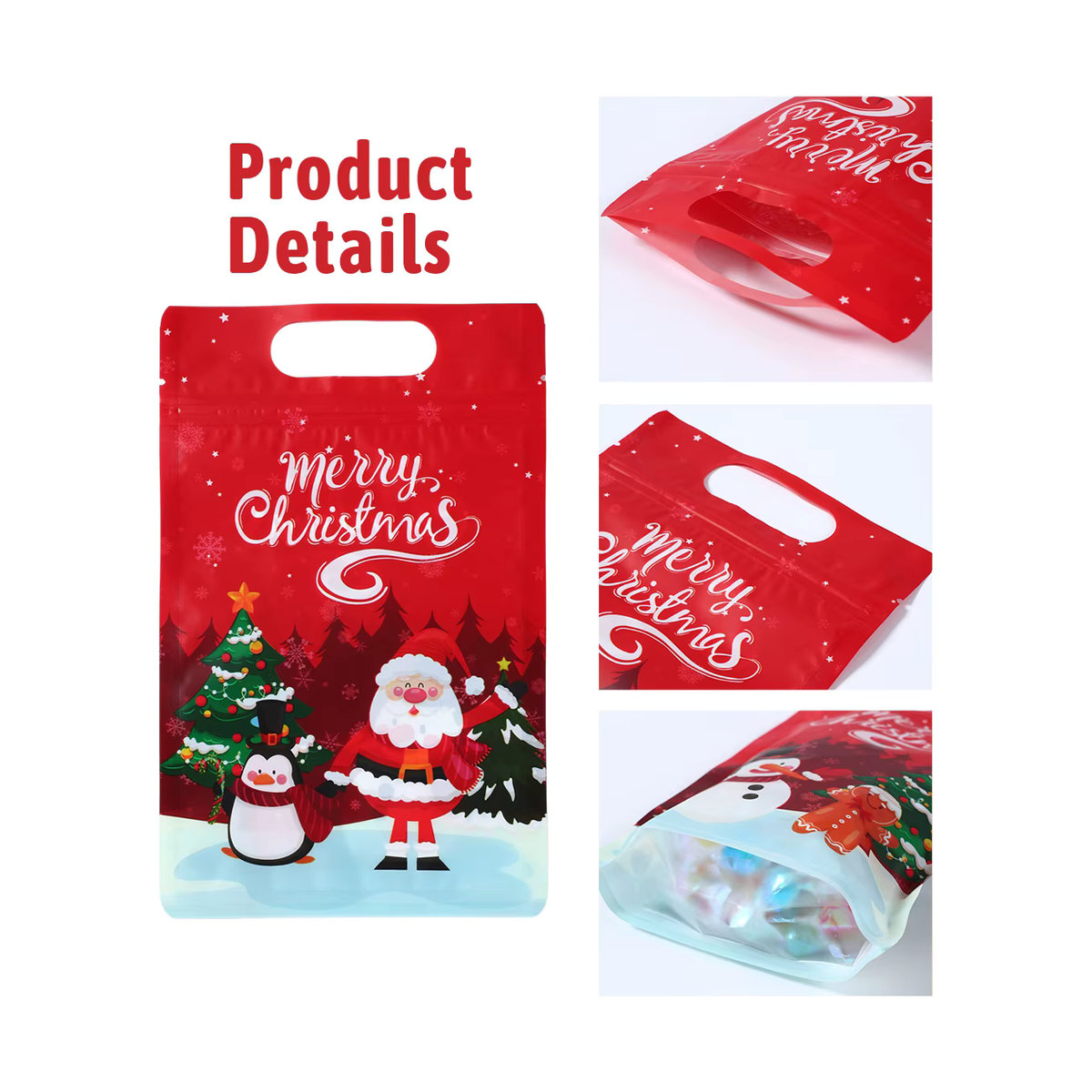 Rote Weihnachts-Bonbonbeutel mit Weihnachtsmann-Motiv als Weihnachtsdekoration und Geschenkbeutel für Weihnachten und Neujahr - Bild 4