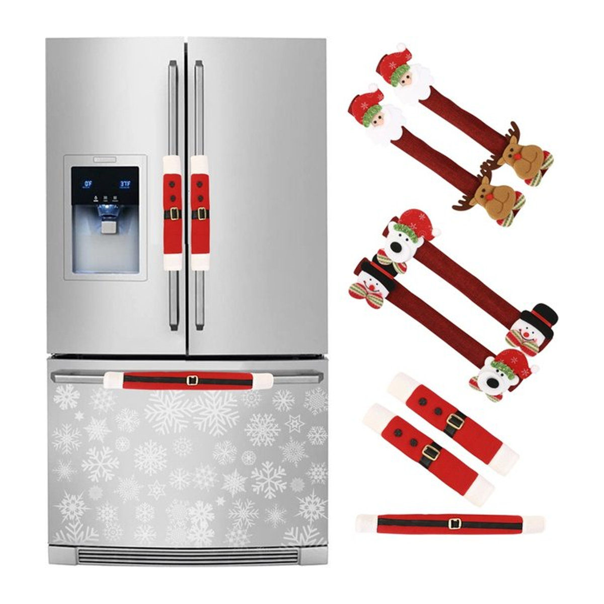 Rote Weihnachts-Plüschtuch-Griffabdeckungen für Kühlschrank und Geräte zur Weihnachtsdekoration - Bild 1