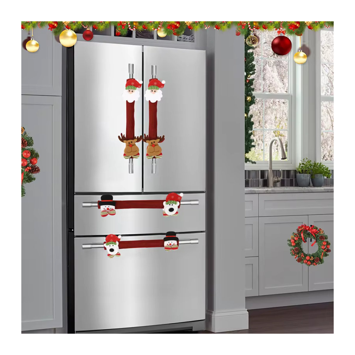 Rote Weihnachts-Plüschtuch-Griffabdeckungen für Kühlschrank und Geräte zur Weihnachtsdekoration - Bild 3