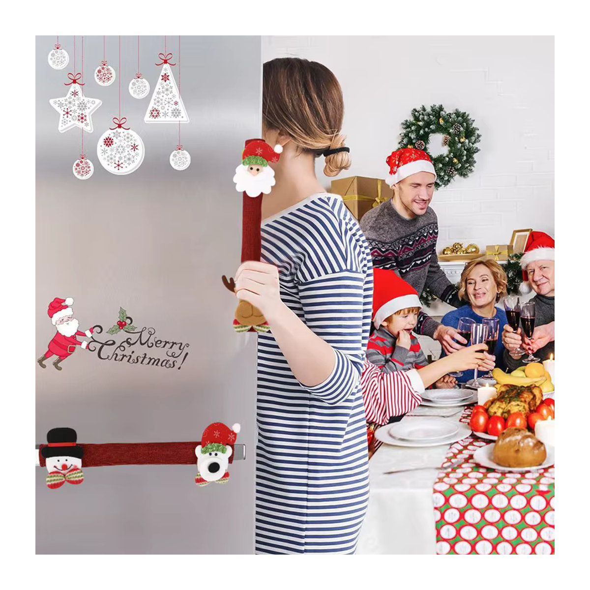 Rote Weihnachts-Plüschtuch-Griffabdeckungen für Kühlschrank und Geräte zur Weihnachtsdekoration - Bild 4