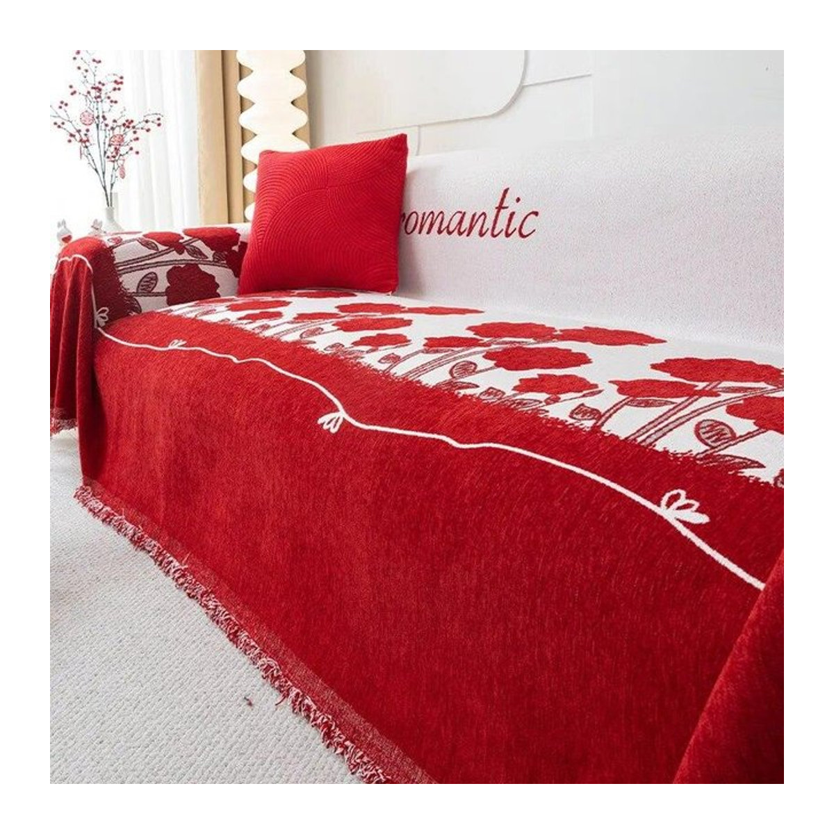 Roter Chenille Sofabezug von Your Warm Home, rutschfest und multifunktional, B/B/H: 180 x 130 cm - Bild 1