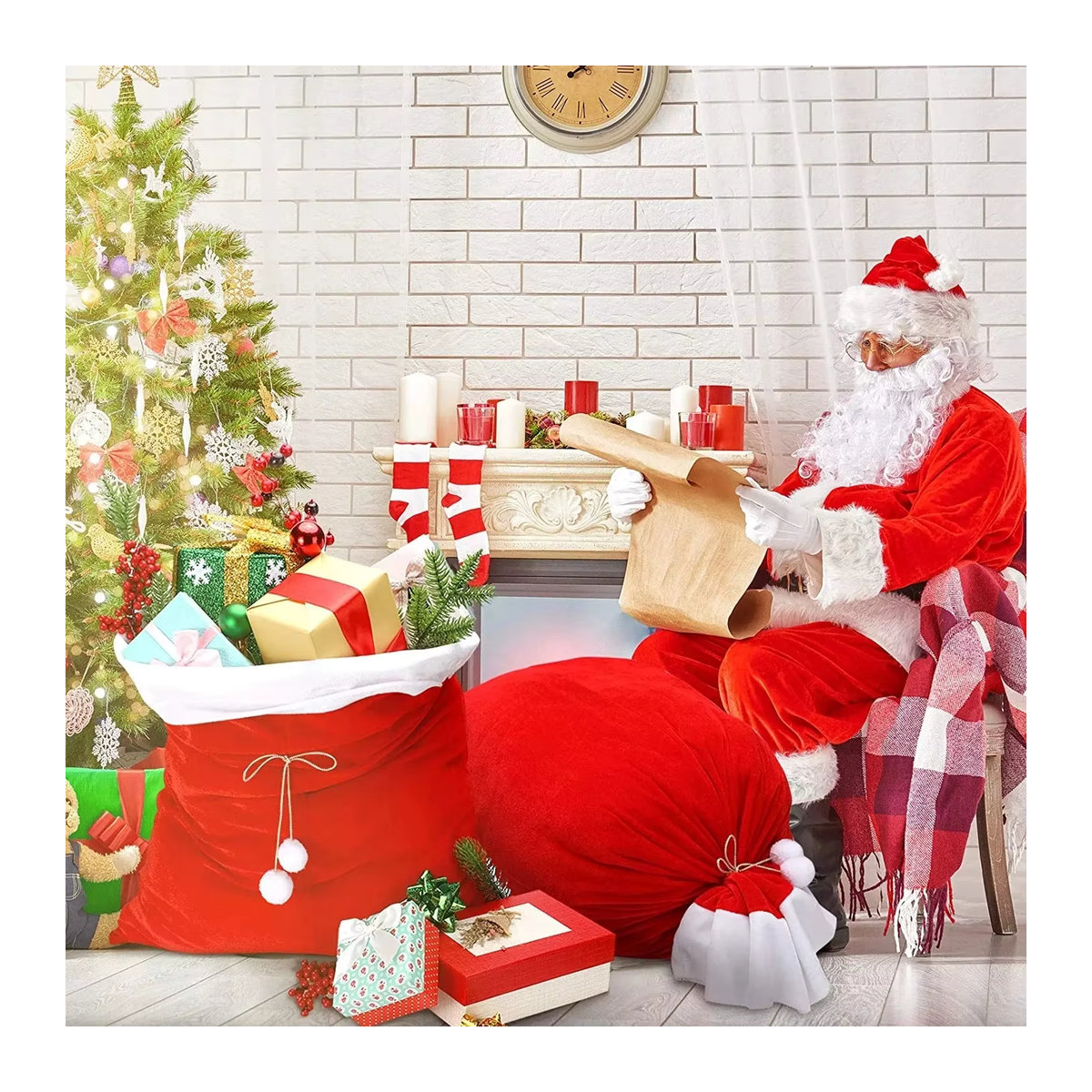 Roter Weihnachts-Geschenksack aus Samt mit Kordelzug für Kinder und Dekoration, B: 70 cm, H: 50 cm - Bild 2