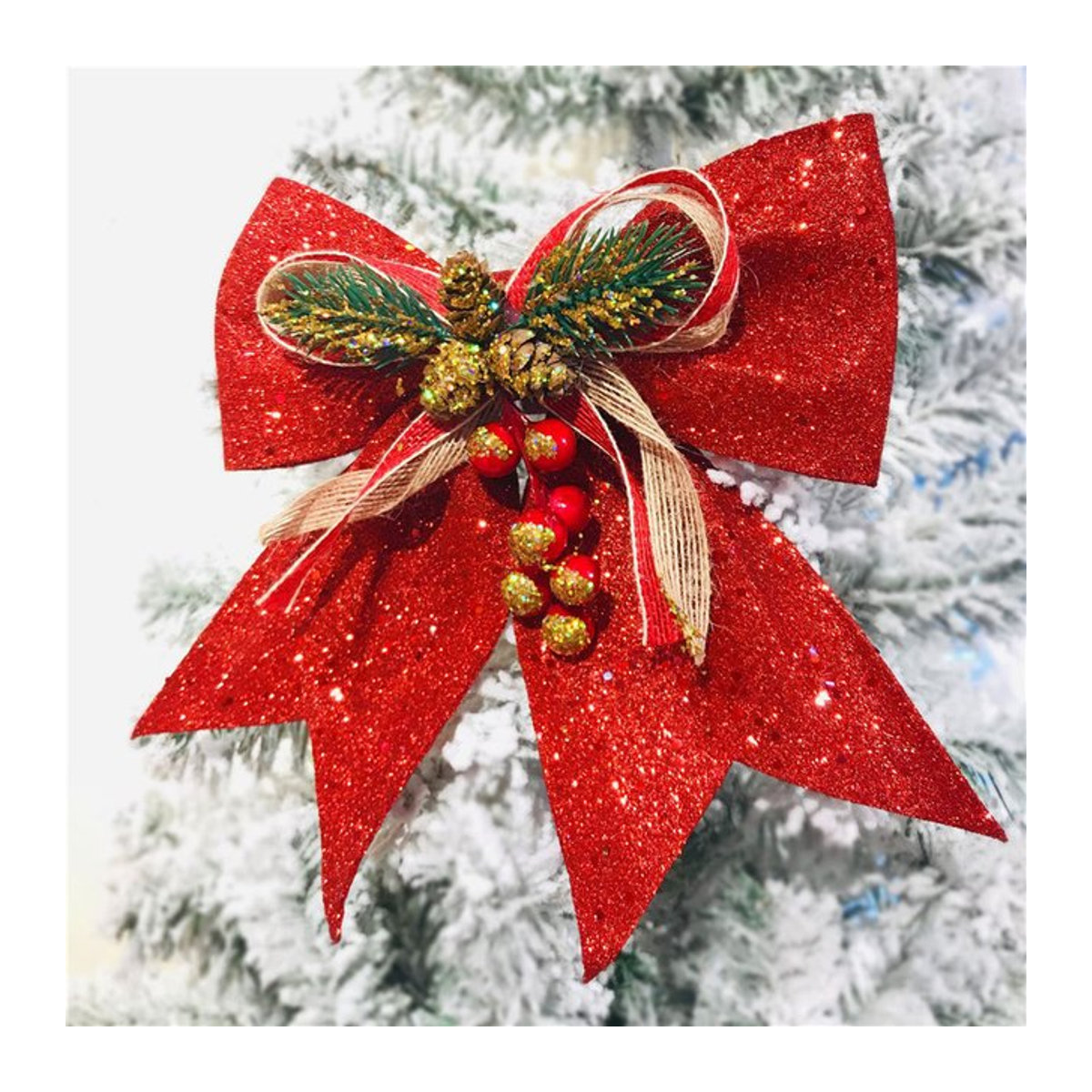 Rotes Glitzer Weihnachtsband als handgemachter Bogen zur Dekoration deines Weihnachtsbaums, 10 Stück - Bild 1