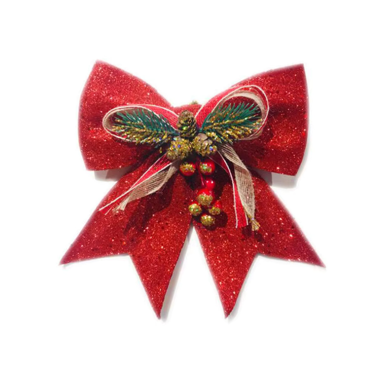Rotes Glitzer Weihnachtsband als handgemachter Bogen zur Dekoration deines Weihnachtsbaums, 10 Stück - Bild 2