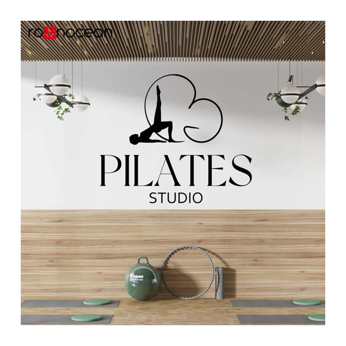 ROWNOCEAN Wandaufkleber für Pilates und Yoga in Schwarz, minimalistische Wandkunst zur Dekoration für dein Gym oder zur Meditation - Bild 1