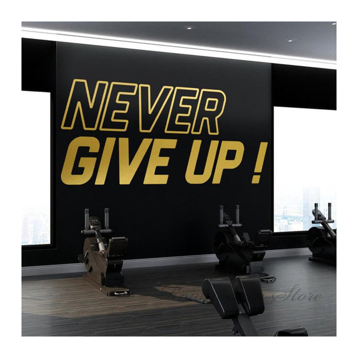 ROWNOCEAN Wandaufkleber Never Give Up Motivations-Zitat aus Vinyl für Fitness und Sport in Schwarz und Gold - Bild 1