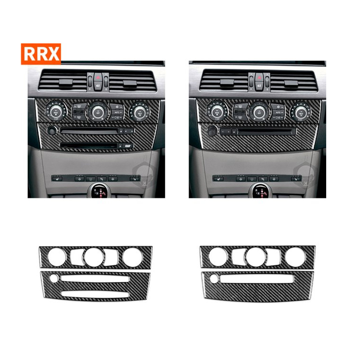 RRX CARBON Kohlefaser Aufkleber für BMW 5er E60 2004–2007 für AC-Klimakontrolle und CD-Player-Panel in Schwarz - Bild 1