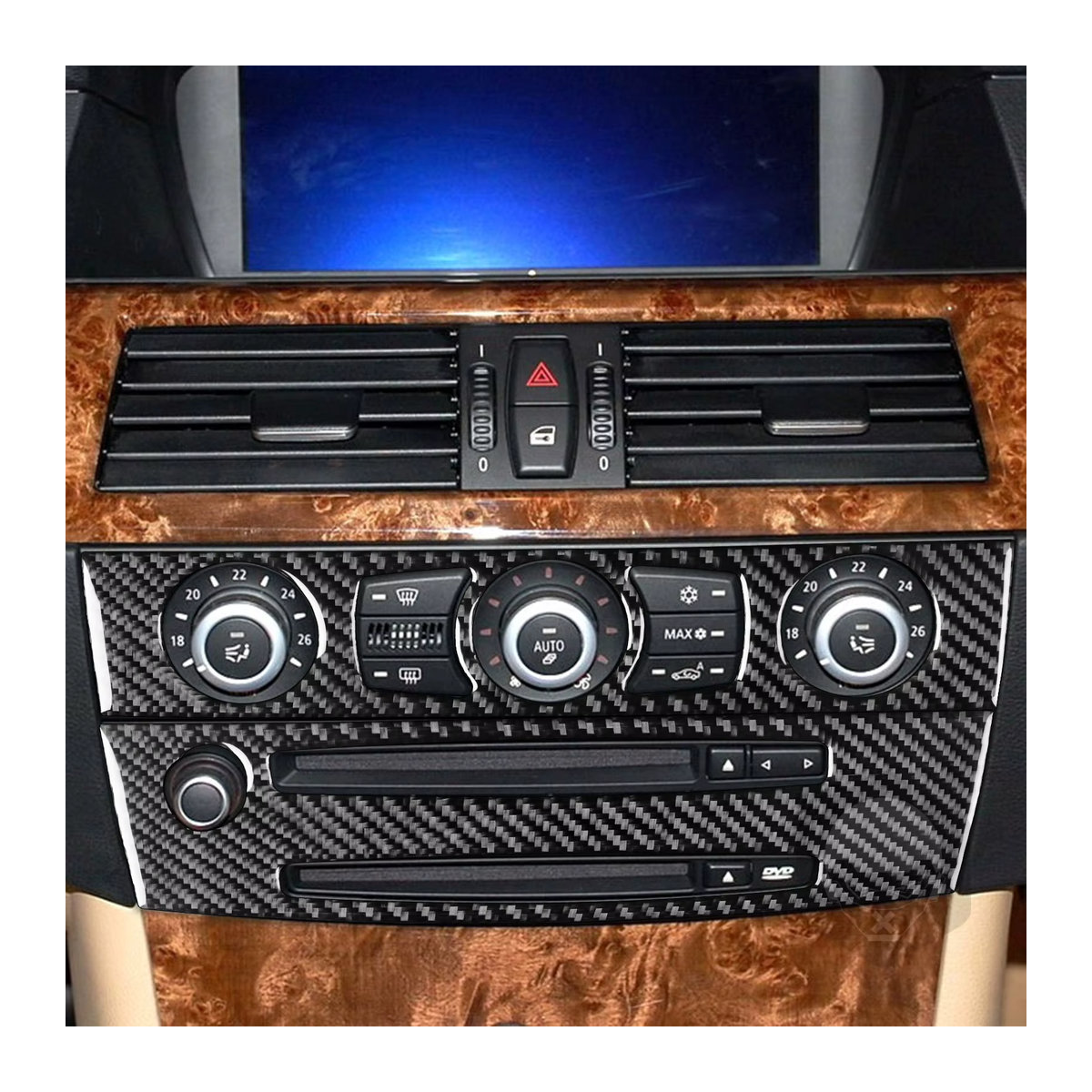 RRX CARBON Kohlefaser Aufkleber für BMW 5er E60 2004–2007 für AC-Klimakontrolle und CD-Player-Panel in Schwarz - Bild 3