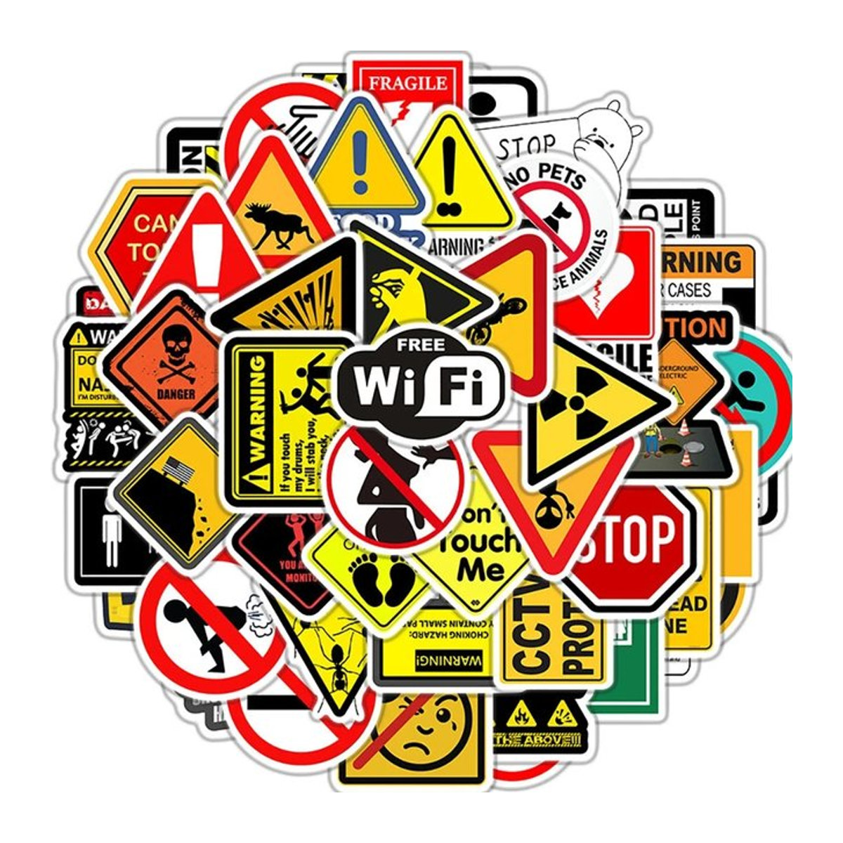 Rspctou Warnaufkleber Set mit Gefahr und Verbot Motiven, mehrfarbig, unregelmäßige Form für Skateboard, Laptop und Motorrad - Bild 1