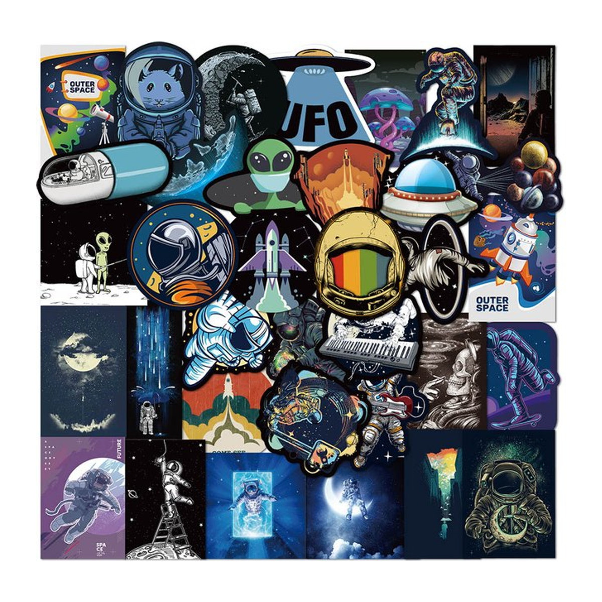 Rspctou Weltraum Astronaut Graffiti Aufkleber Set, mehrfarbig, wasserfeste PVC Sticker für Skateboard, Kühlschrank und Gepäck - Bild 1
