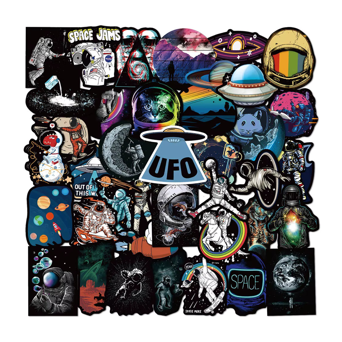 Rspctou Weltraum Astronaut Graffiti Aufkleber Set, mehrfarbig, wasserfeste PVC Sticker für Skateboard, Kühlschrank und Gepäck - Bild 2