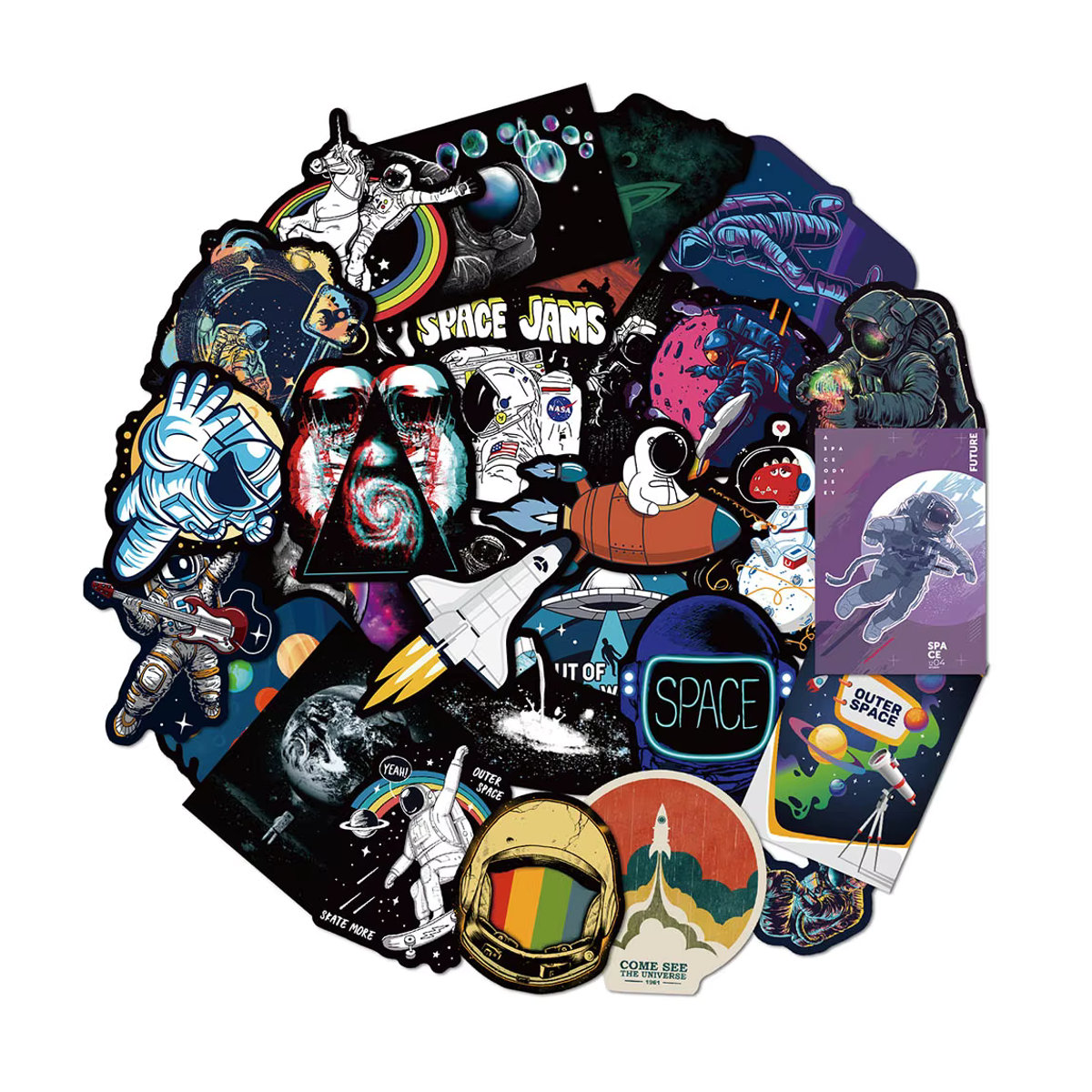 Rspctou Weltraum Astronaut Graffiti Aufkleber Set, mehrfarbig, wasserfeste PVC Sticker für Skateboard, Kühlschrank und Gepäck - Bild 4