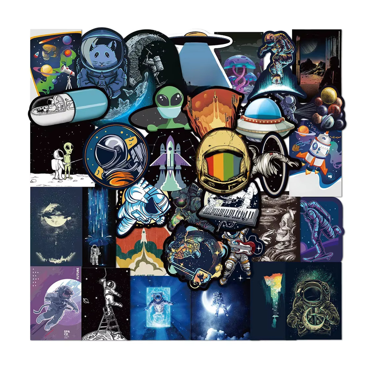 Rspctou Weltraum Astronaut Graffiti Aufkleber Set, mehrfarbig, wasserfeste PVC Sticker für Skateboard, Kühlschrank und Gepäck - Bild 7
