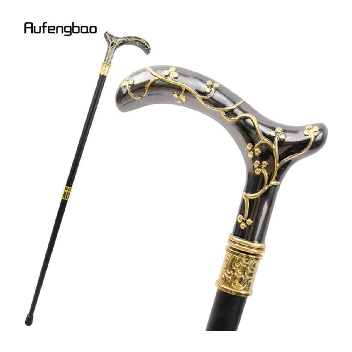 Rufengbao Dekorativer Gehstock mit floralem Pflaumenblüten-Design in Gold und Schwarz, Vintage Mode-Stock für Cosplay, Höhe: 93 cm - Bild 1