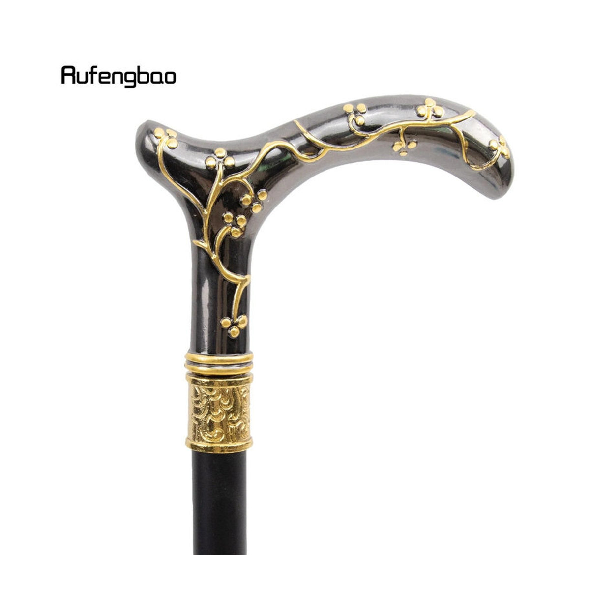 Rufengbao Dekorativer Gehstock mit floralem Pflaumenblüten-Design in Gold und Schwarz, Vintage Mode-Stock für Cosplay, Höhe: 93 cm - Bild 2