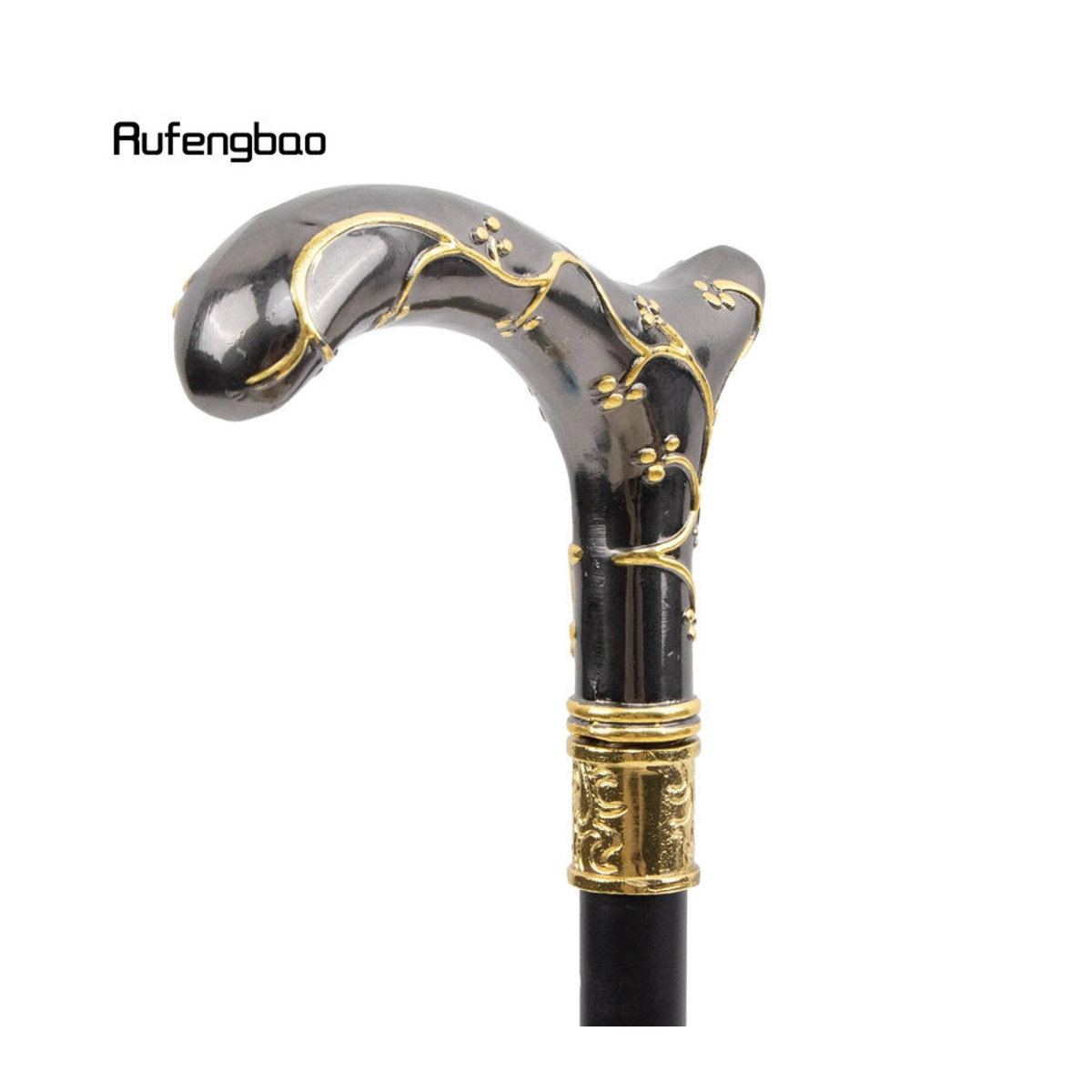 Rufengbao Dekorativer Gehstock mit floralem Pflaumenblüten-Design in Gold und Schwarz, Vintage Mode-Stock für Cosplay, Höhe: 93 cm - Bild 5