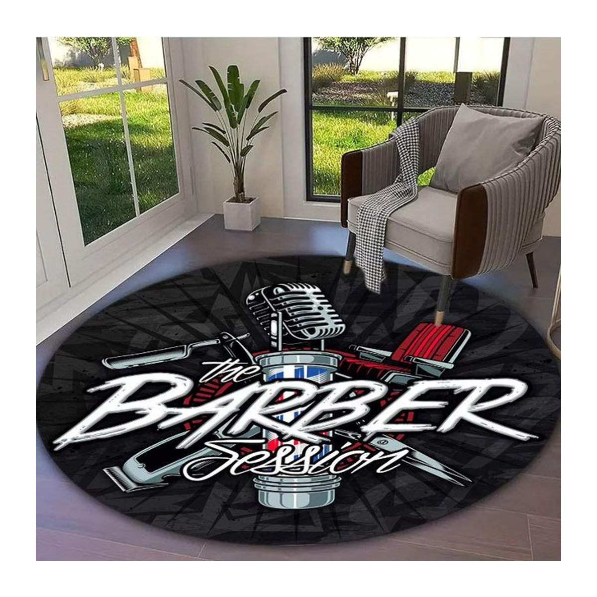 Runde Friseursalon Matte von Karpetti mit Neondesign aus Polyester, Durchmesser: 90 cm - Bild 1