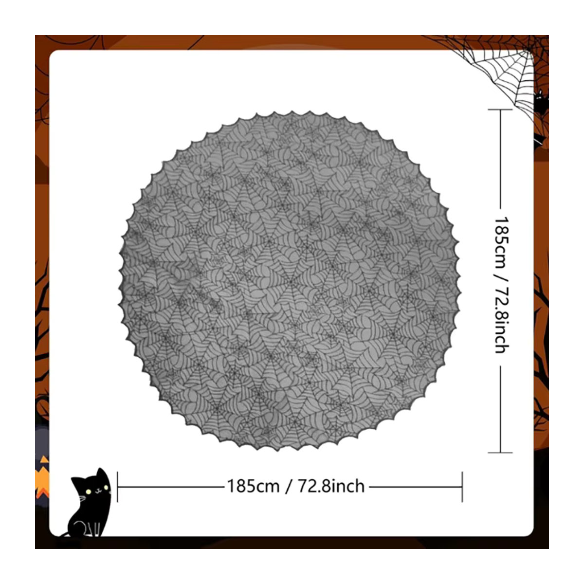 Runde Halloween Tischdecke mit Spinnennetz-Design in Schwarz - Bild 4