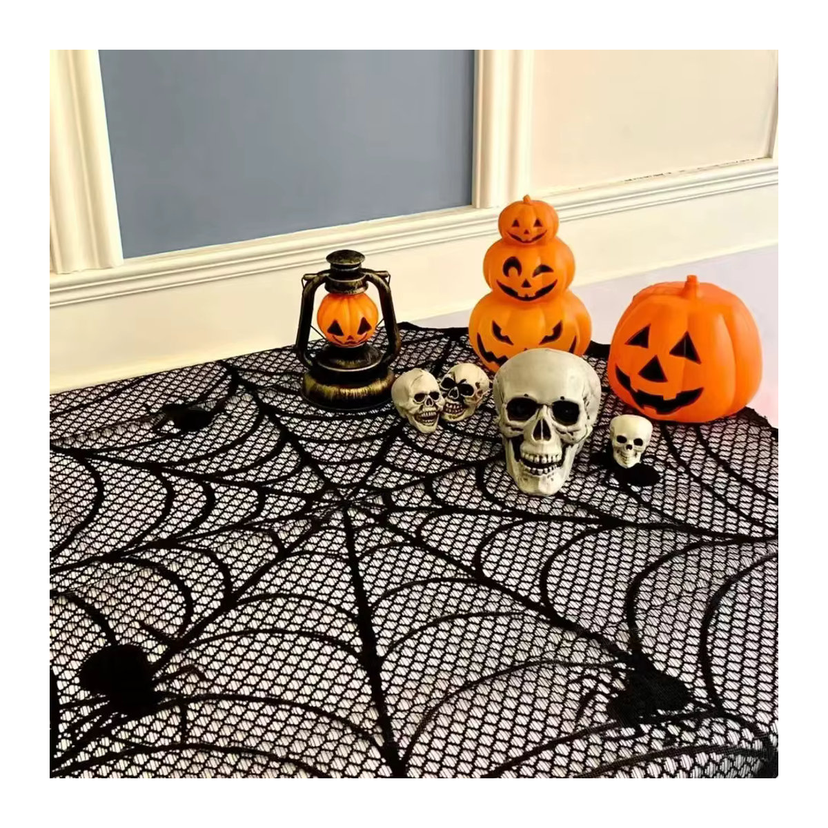Runde Halloween Tischdecke mit Spinnennetz-Motiv in Schwarz, Durchmesser: 102 cm - Bild 2