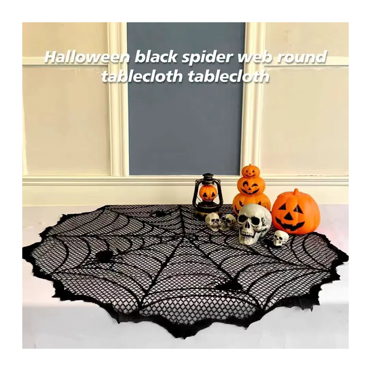 Runde Halloween Tischdecke mit Spinnennetz-Motiv in Schwarz, Durchmesser: 102 cm - Bild 4