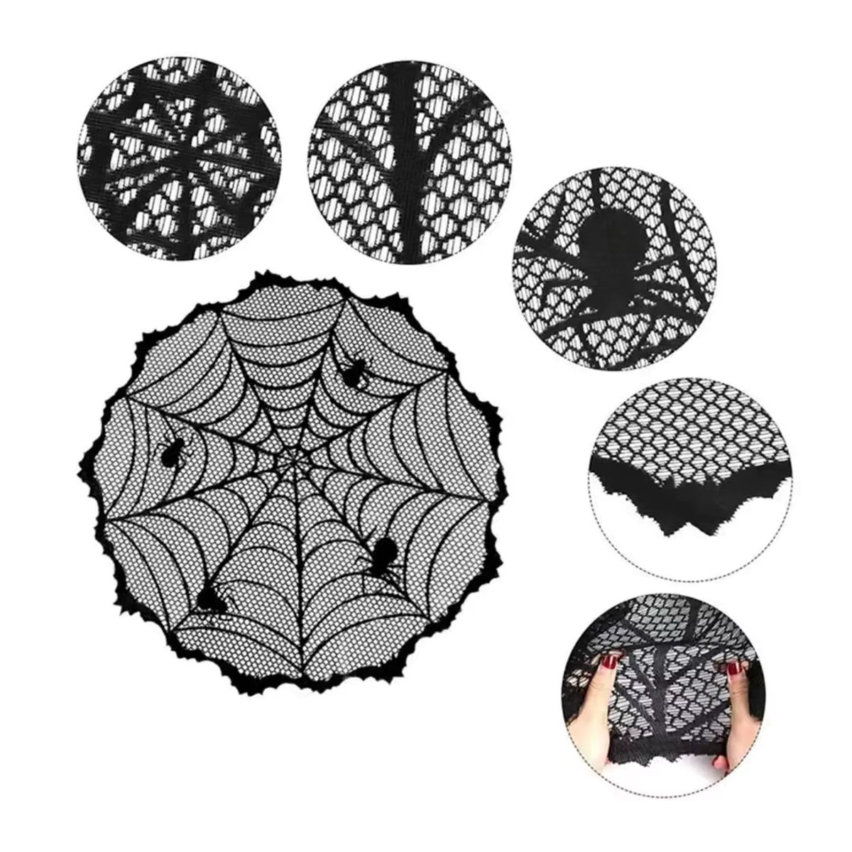 Runde Halloween Tischdecke mit Spinnennetz-Motiv in Schwarz, Durchmesser: 102 cm - Bild 5