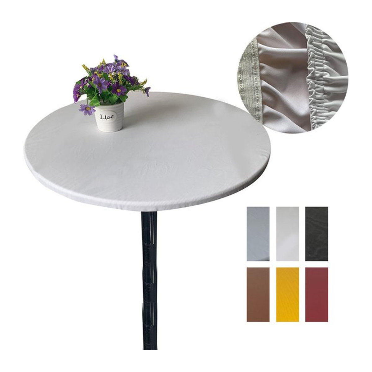Runde HOLAROOM Tischdecke aus Polyester, wasserdicht und ölbeständig, mit elastischem Rand in Grau oder Weiß - Bild 1