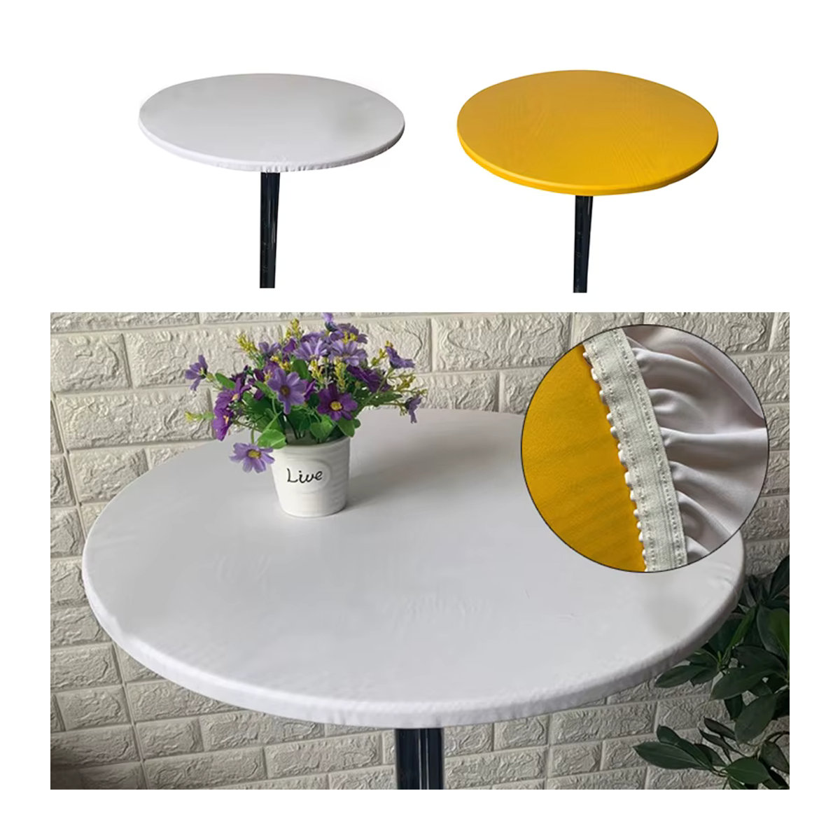 Runde HOLAROOM Tischdecke aus Polyester, wasserdicht und ölbeständig, mit elastischem Rand in Grau oder Weiß - Bild 3