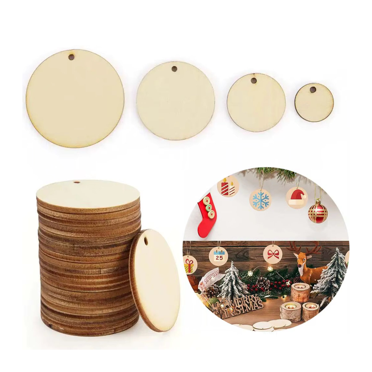 Runde Holzanhänger in Beige als Bastelmaterial für Weihnachtsdeko und DIY-Projekte - Bild 3