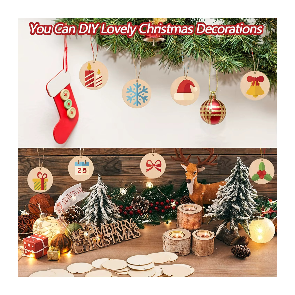 Runde Holzanhänger in Beige als Bastelmaterial für Weihnachtsdeko und DIY-Projekte - Bild 4