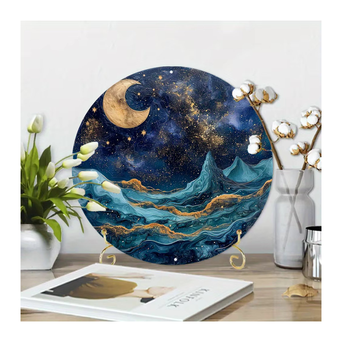 Runde Metall-Dekorationsschilder Sonne und Mond aus Aluminium für Wand und Tisch, Durchmesser: 20 cm - Bild 4