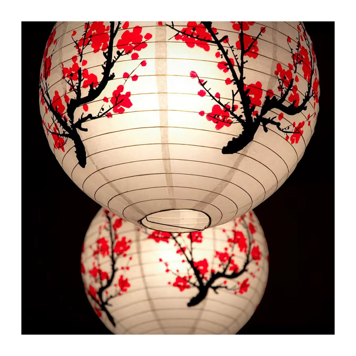 Runde Papierlaterne im chinesischen orientalischen Stil mit Kiefer, Orchidee und Pflaumenblüte als Lampenschirm für Restaurant, Hochzeit und Wohnkultur - Bild 3