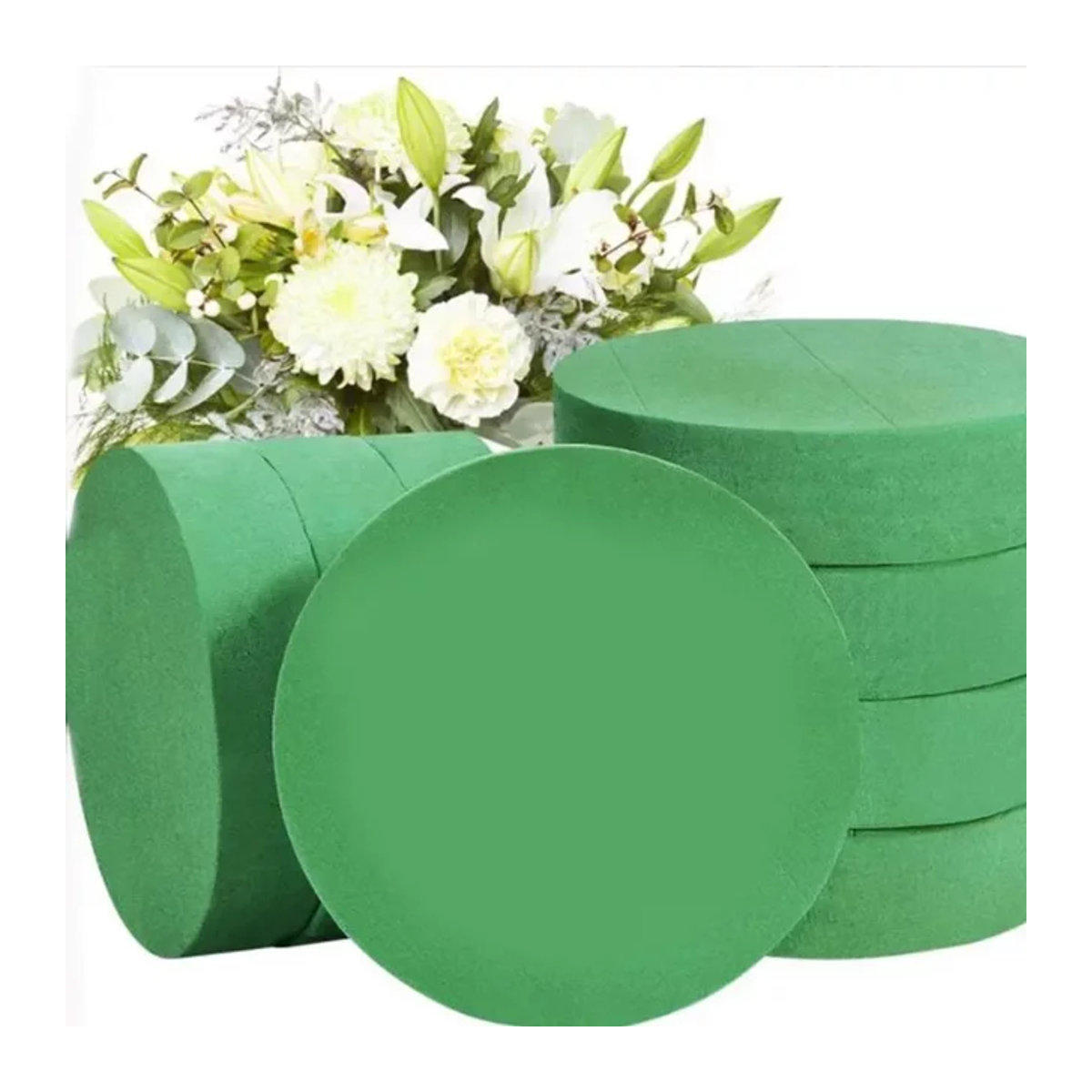 Runde Schaumstoffblöcke in Grün für DIY Blumenarrangements und Dekorationen für Hochzeit oder Party, Durchmesser: 16,51 cm - Bild 1