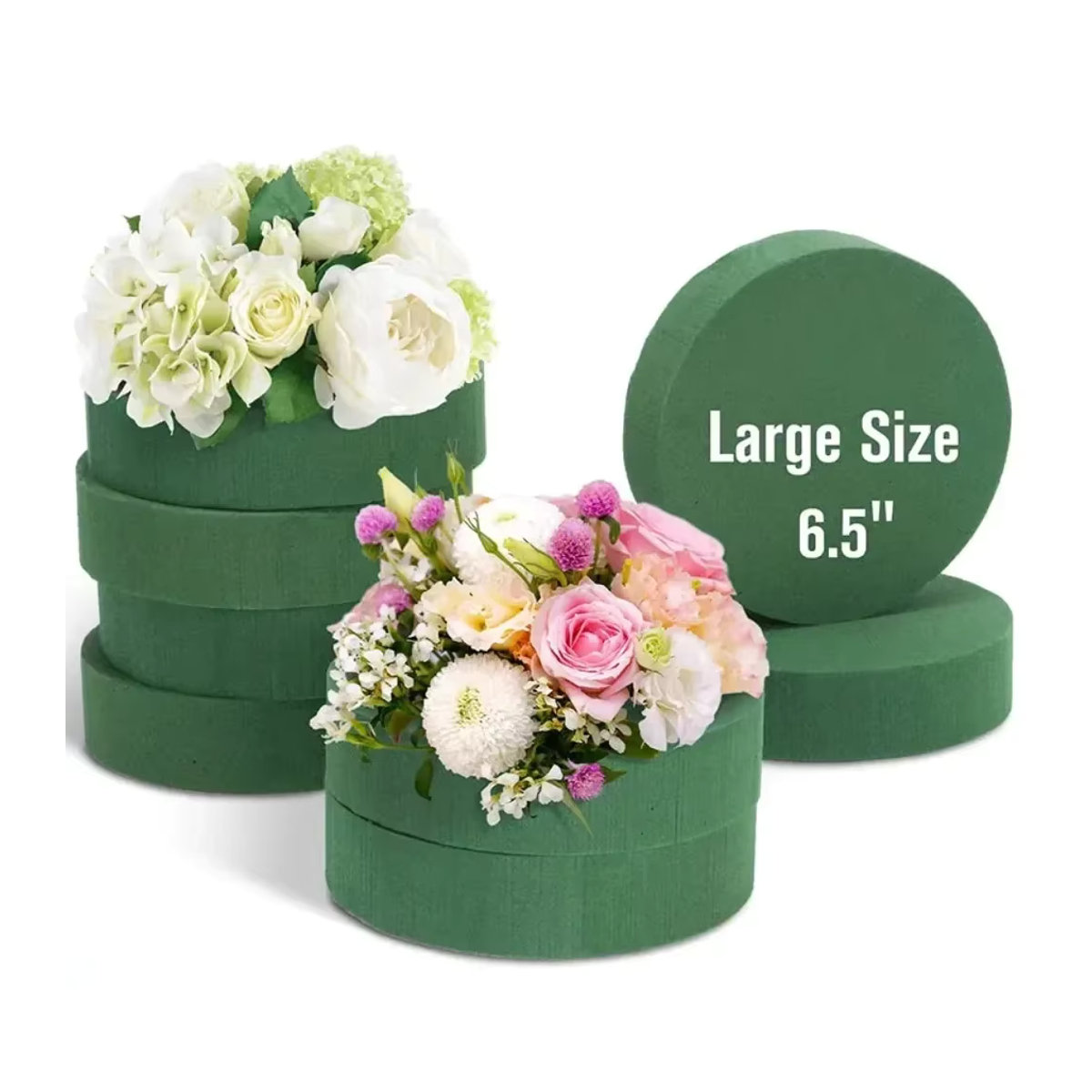 Runde Schaumstoffblöcke in Grün für DIY Blumenarrangements und Dekorationen für Hochzeit oder Party, Durchmesser: 16,51 cm - Bild 2
