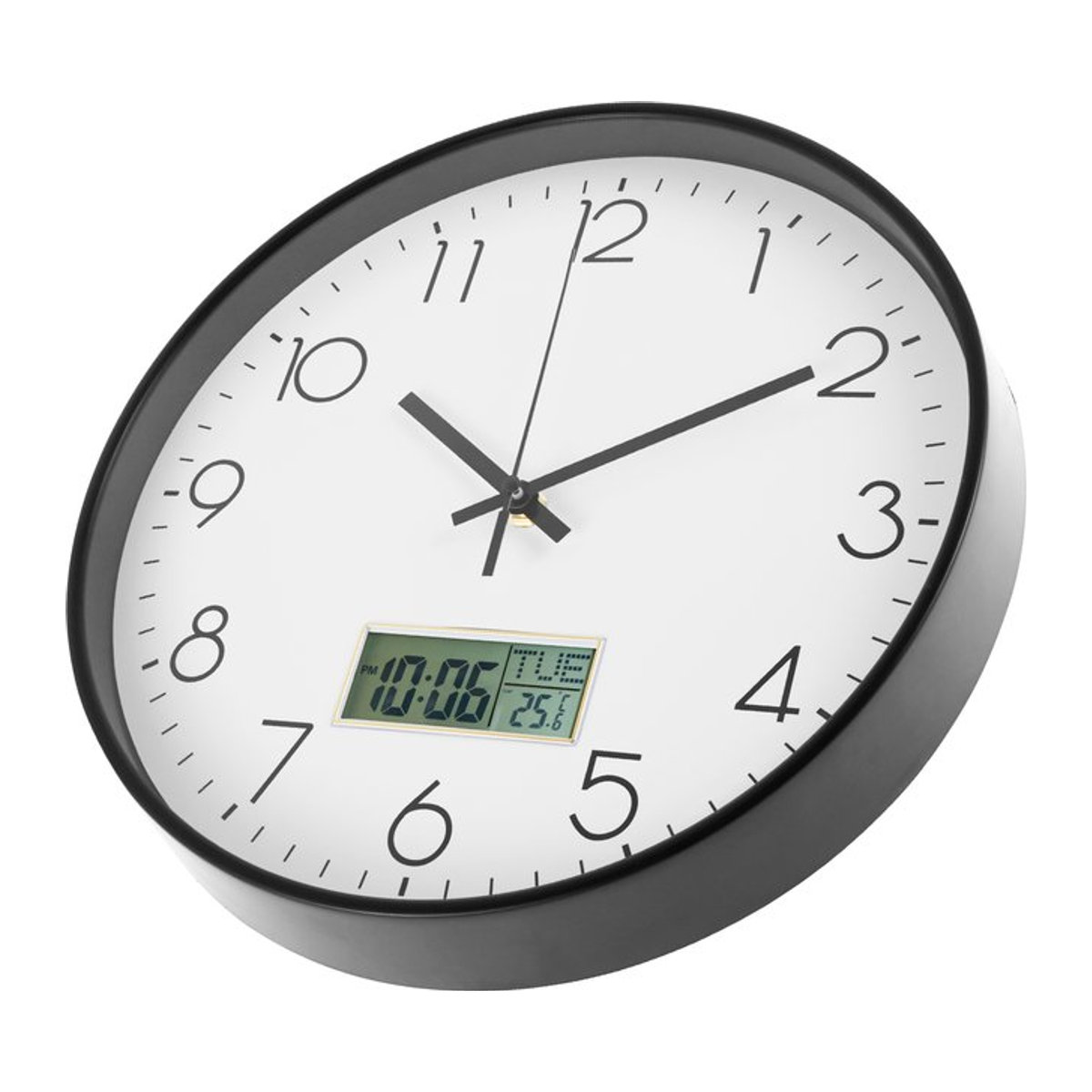 Runde Wanduhr mit ewigem Kalender und Temperaturanzeige, batteriebetrieben, Schwarz, 11,6 Zoll - Bild 1