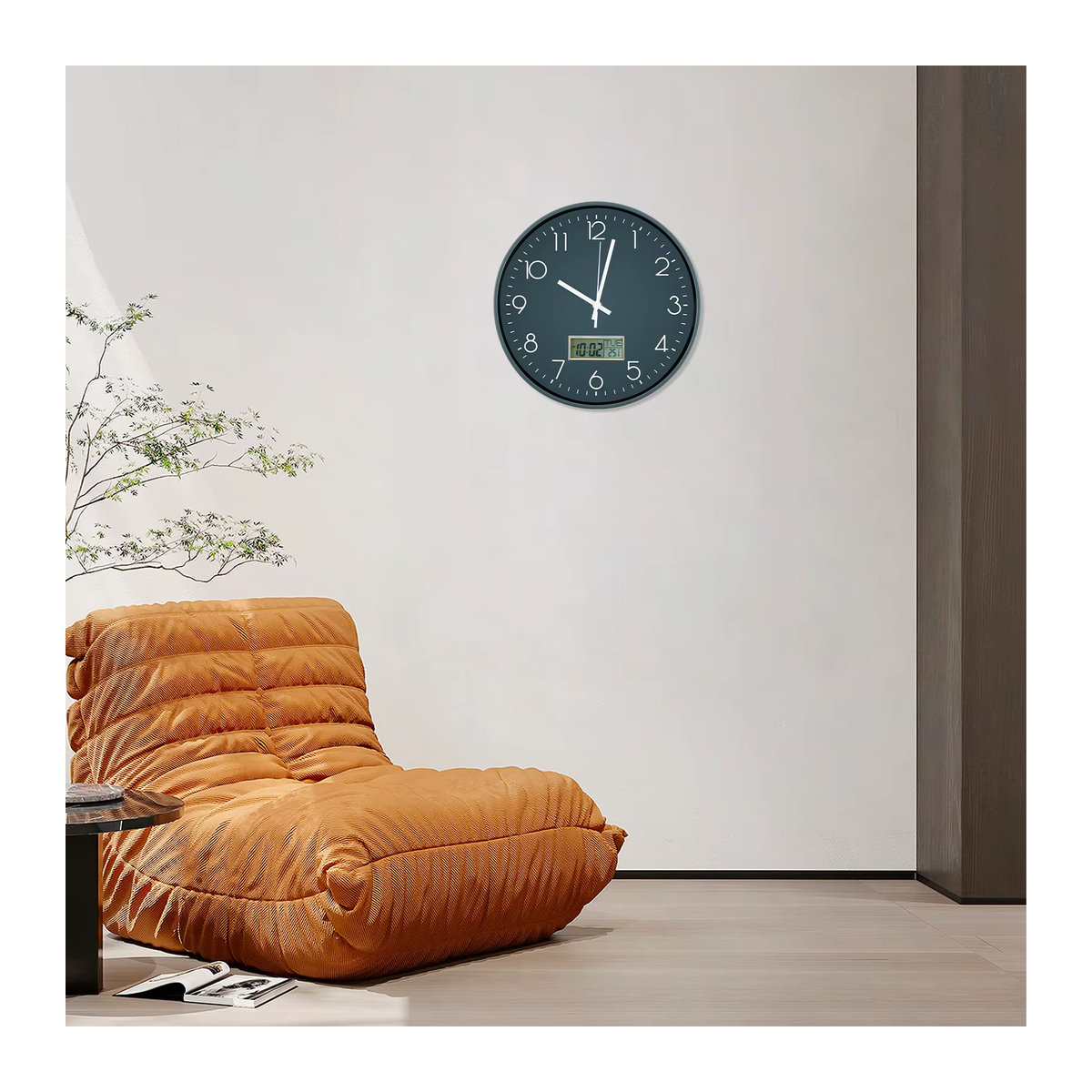 Runde Wanduhr mit ewigem Kalender und Temperaturanzeige, batteriebetrieben, Schwarz, 11,6 Zoll - Bild 5