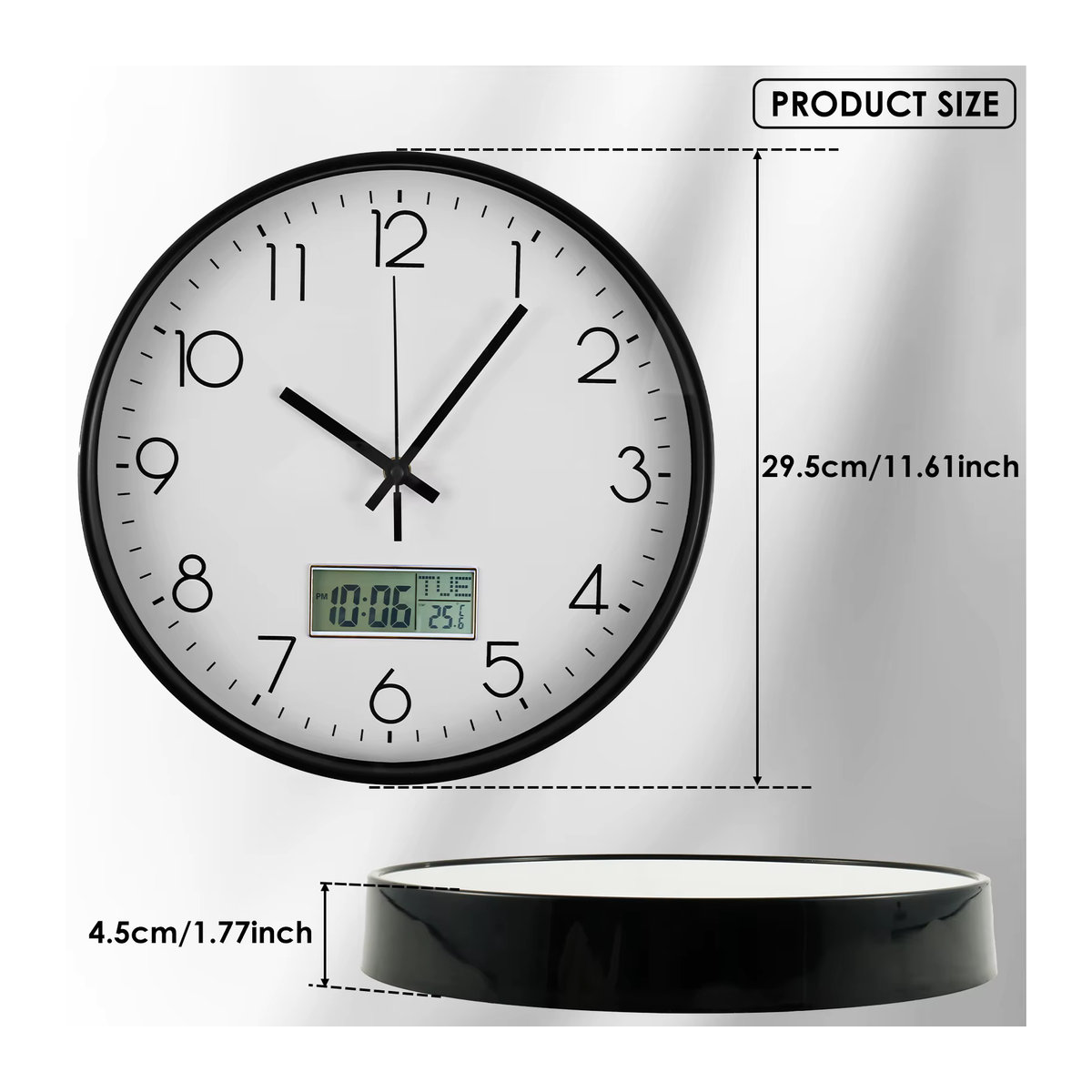 Runde Wanduhr mit ewigem Kalender und Temperaturanzeige, batteriebetrieben, Schwarz, 11,6 Zoll - Bild 6