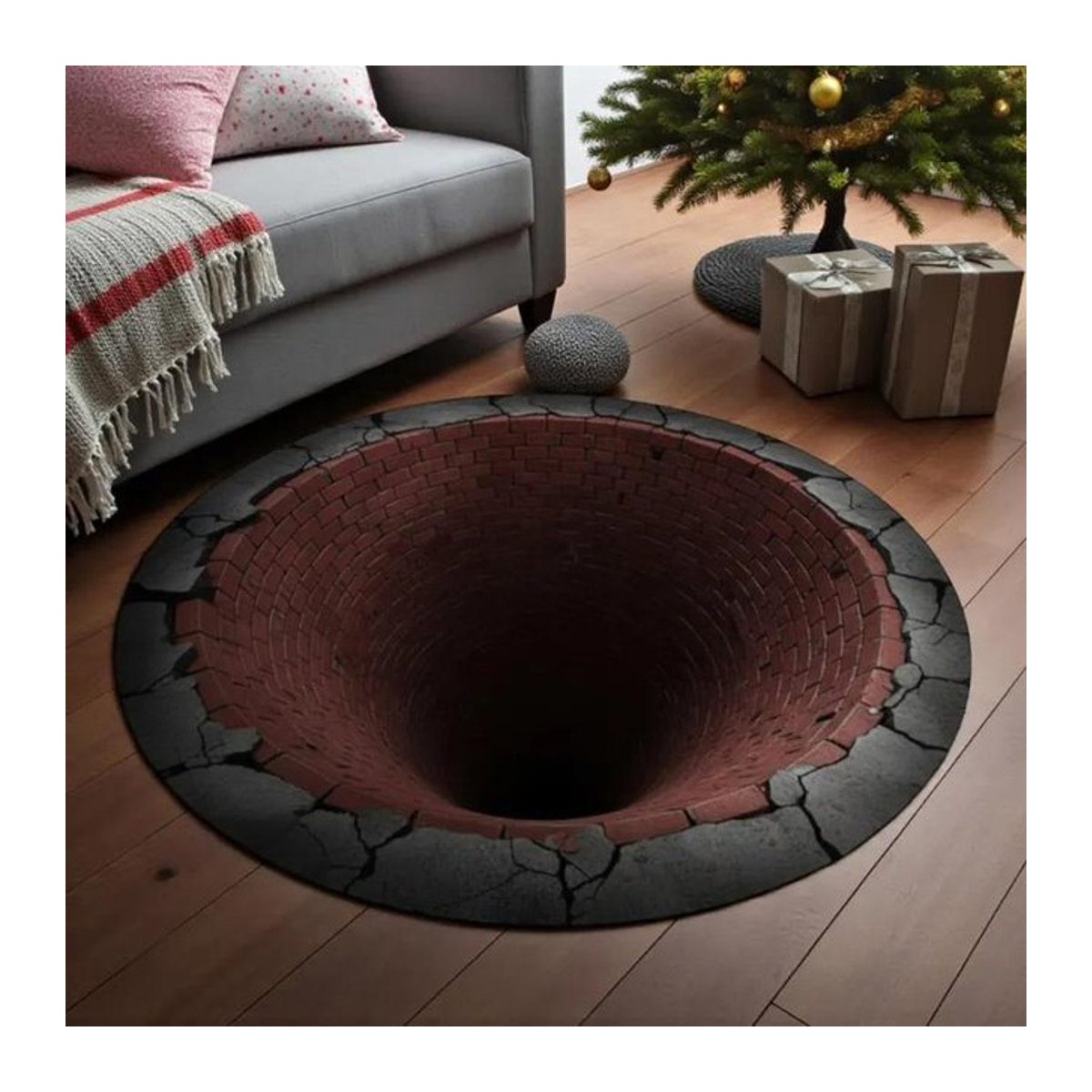 Runder 3D Steinhöhle Teppich mit optischer Täuschung für Wohnzimmer und Büro, Durchmesser: 40 cm - Bild 1