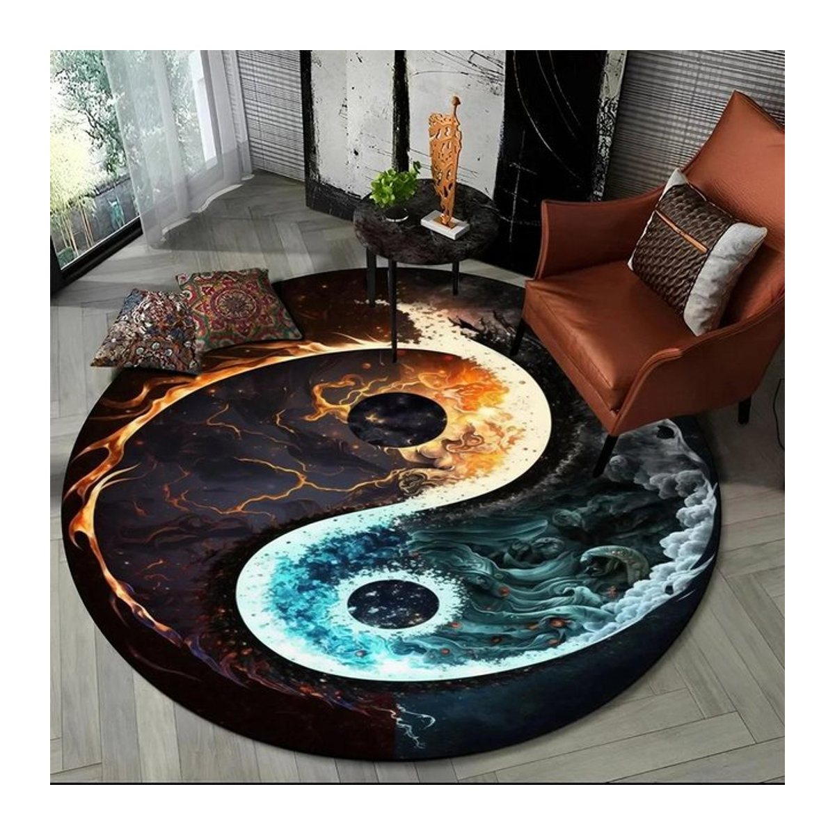 Runder 3D Yin Yang Tai Chi Teppich von Wucifang Jewelry, rutschfeste Fußmatte für Wohnzimmer und Schlafzimmer, Durchmesser: 40 cm - Bild 1