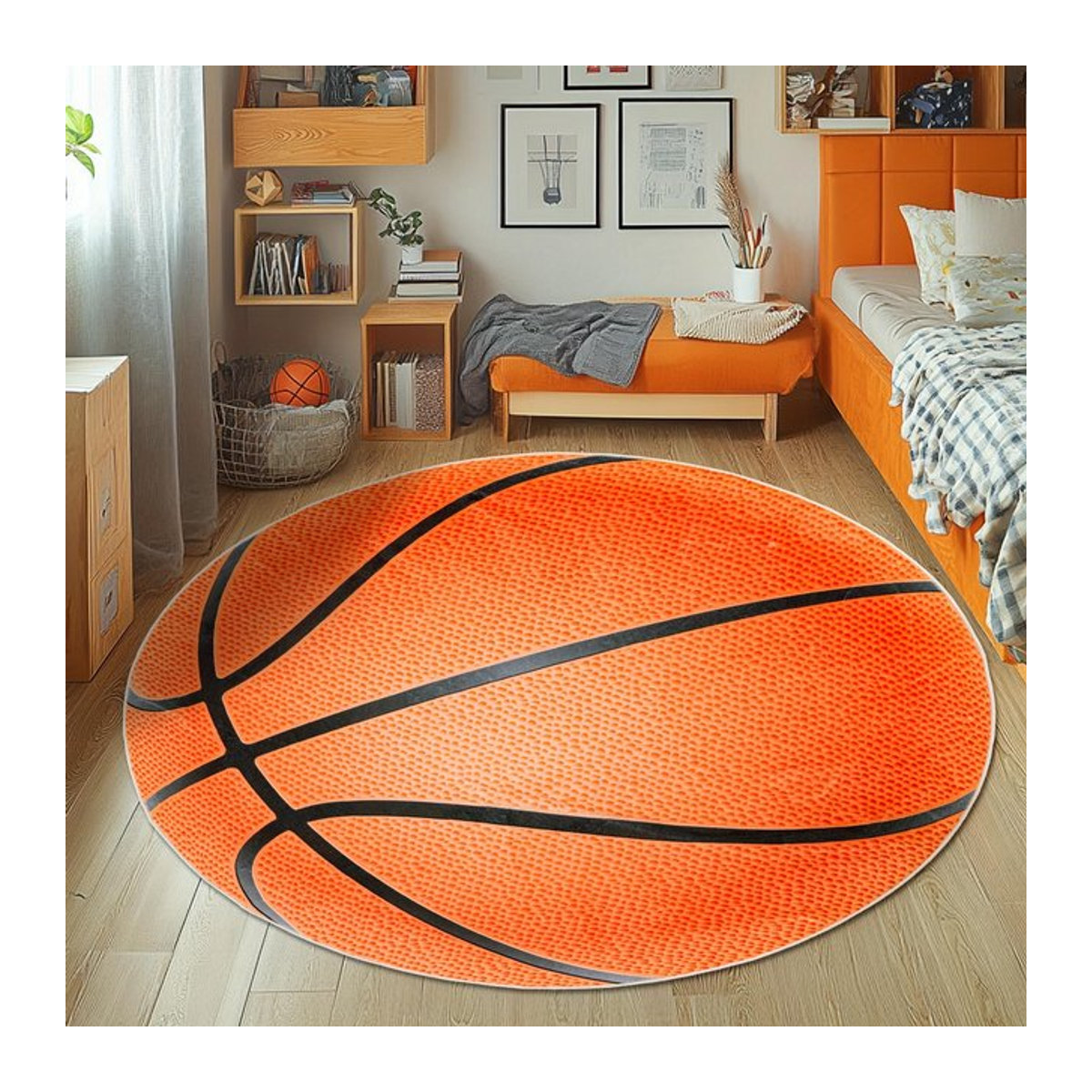 Runder Basketball Teppich als weiche Shaggy Bodenmatte für Kinder und Teenager, Durchmesser: 40 cm - Bild 1