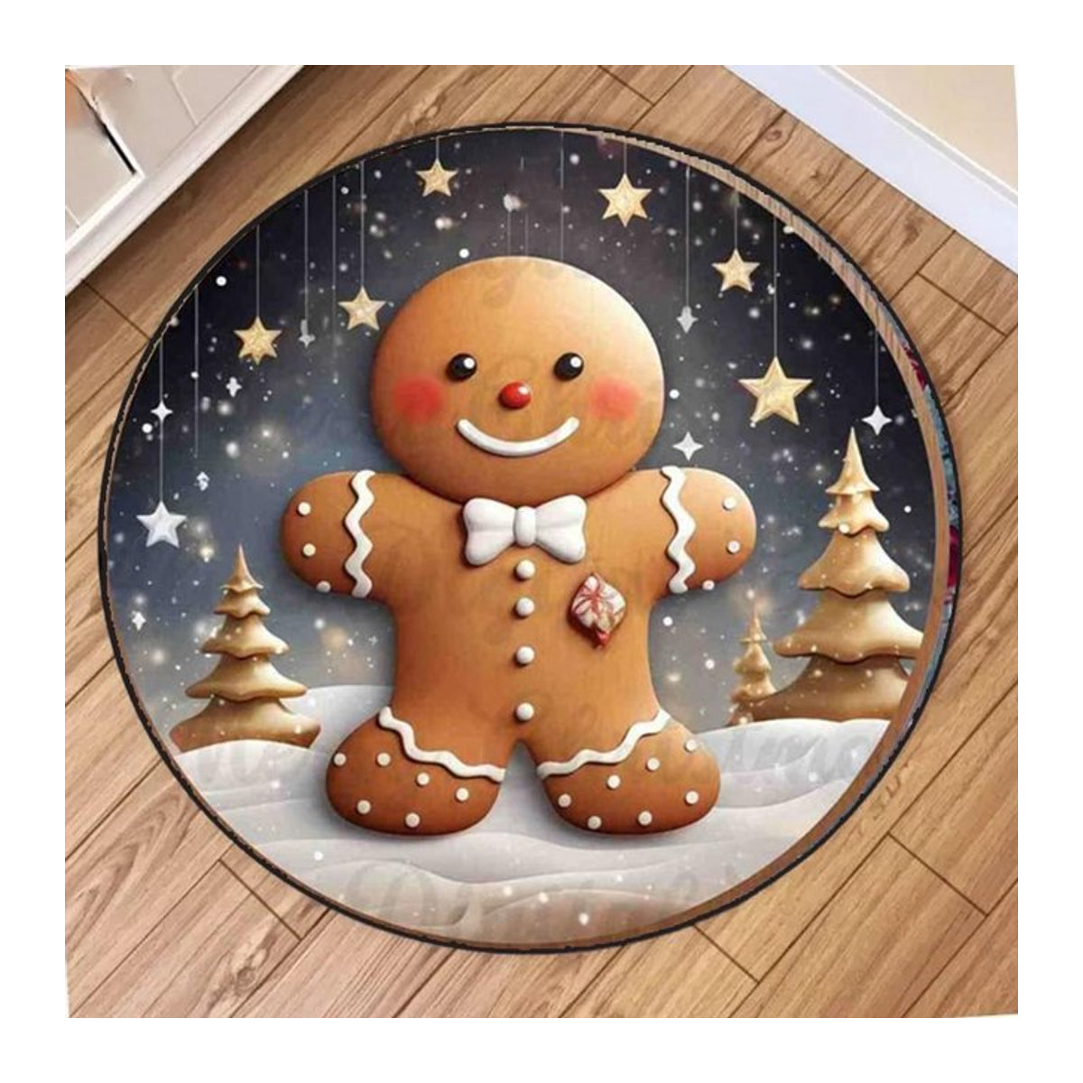 Runder Bereichsteppich Lebkuchenmann Frohe Weihnachten für Wohnzimmer, Küche oder Schlafzimmer, Durchmesser: 40 cm - Bild 1
