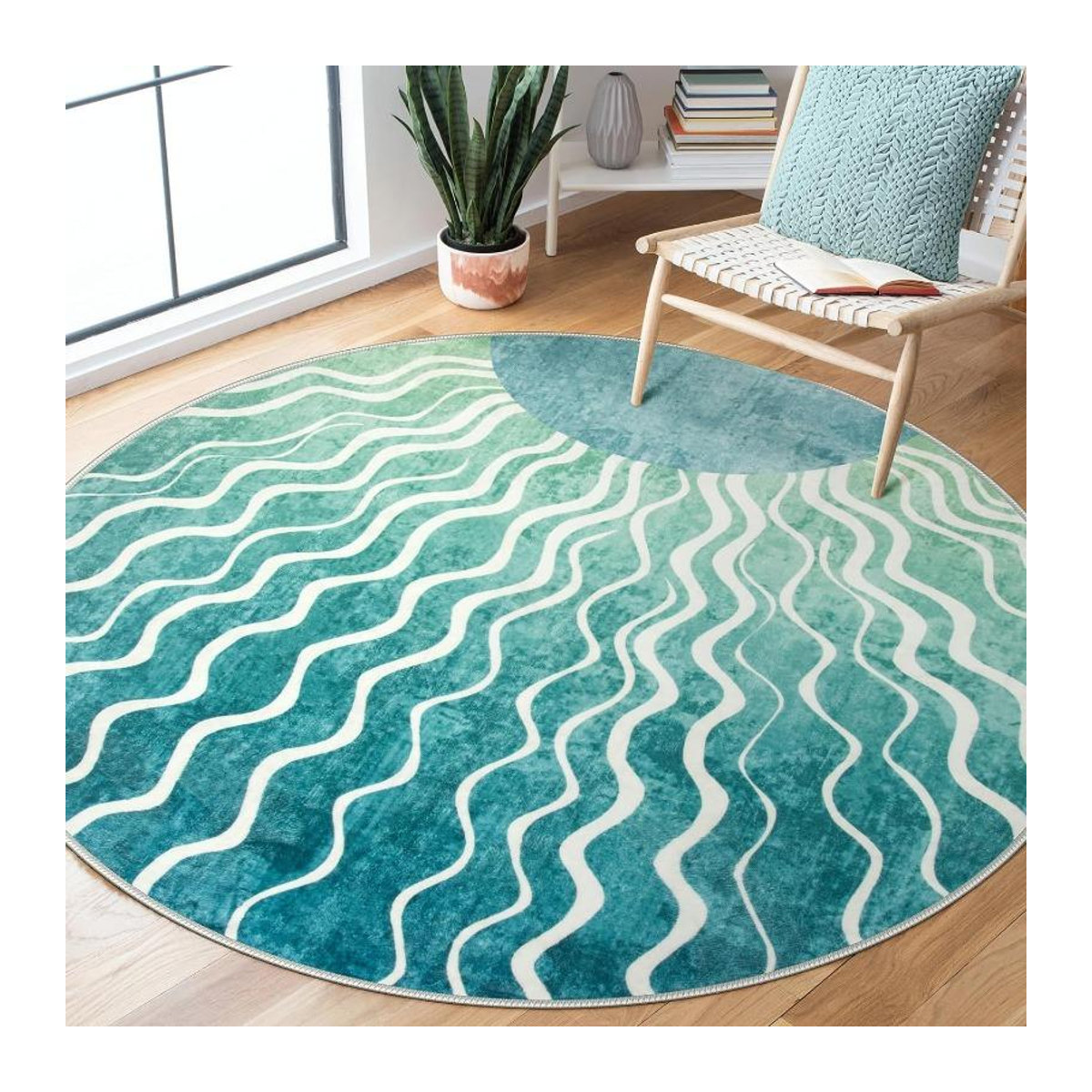 Runder Bohemian Teppich mit Sonnenmuster in modernem abstrakten Design, rutschfeste Matte für Wohnzimmer, Schlafzimmer oder Eingangsbereich, B/T: 40 x 40 cm - Bild 1
