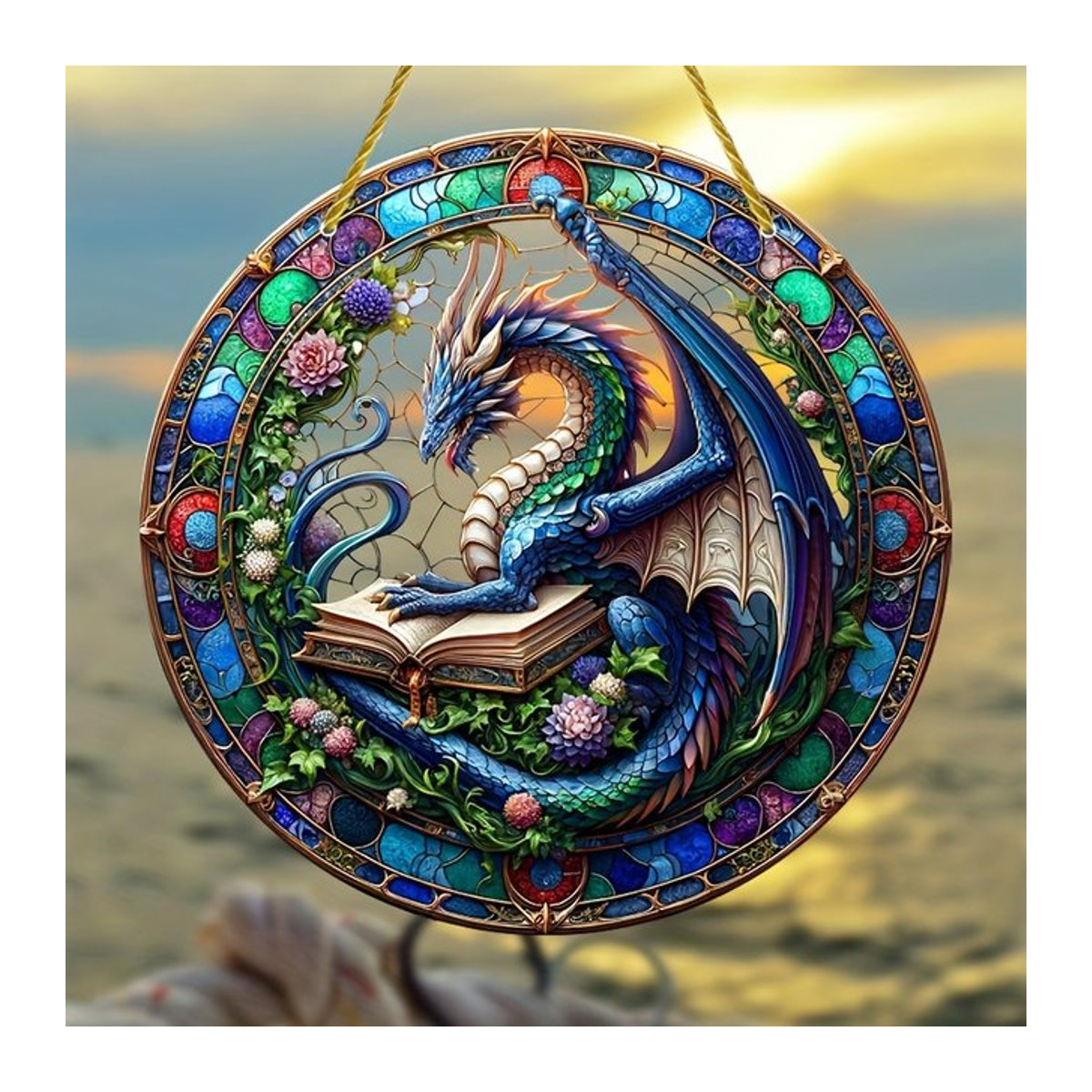 Runder Drachen Suncatcher aus Acryl in Multicolor als Wanddeko und Fensteranhänger - Bild 1