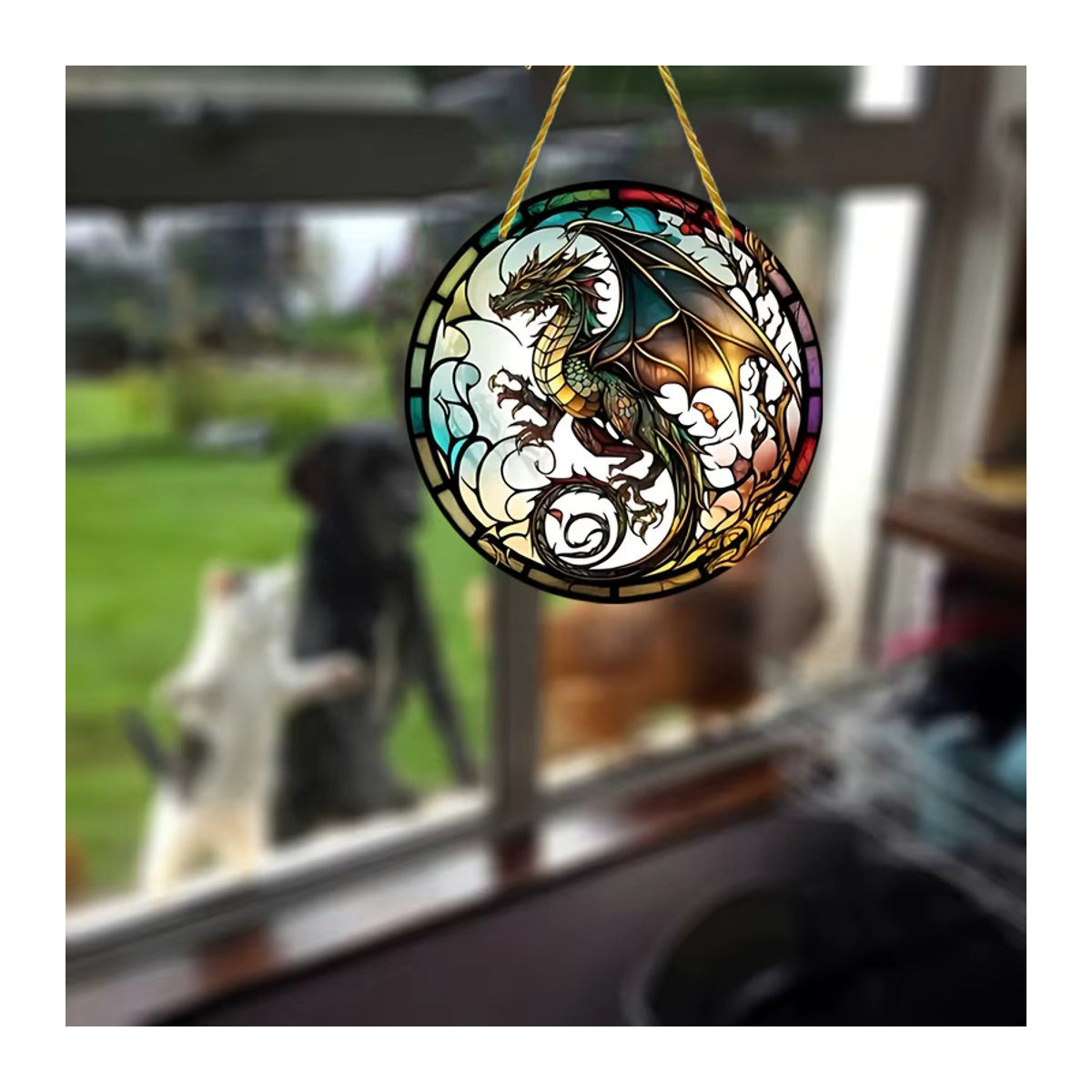 Runder Drachen Suncatcher aus Acryl in Multicolor als Wanddeko und Fensteranhänger - Bild 2