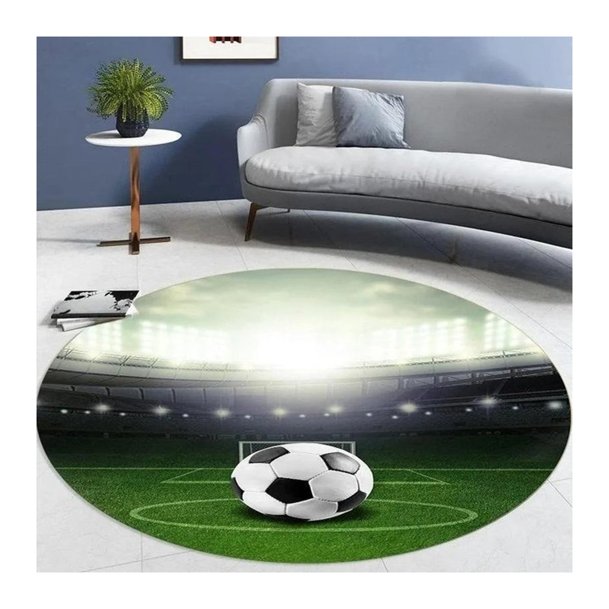 Runder Fußball Teppich von Wucifang Jewelry als rutschfeste und waschbare Fußmatte für Wohnzimmer und Kinderzimmer, Durchmesser: 90 cm - Bild 1