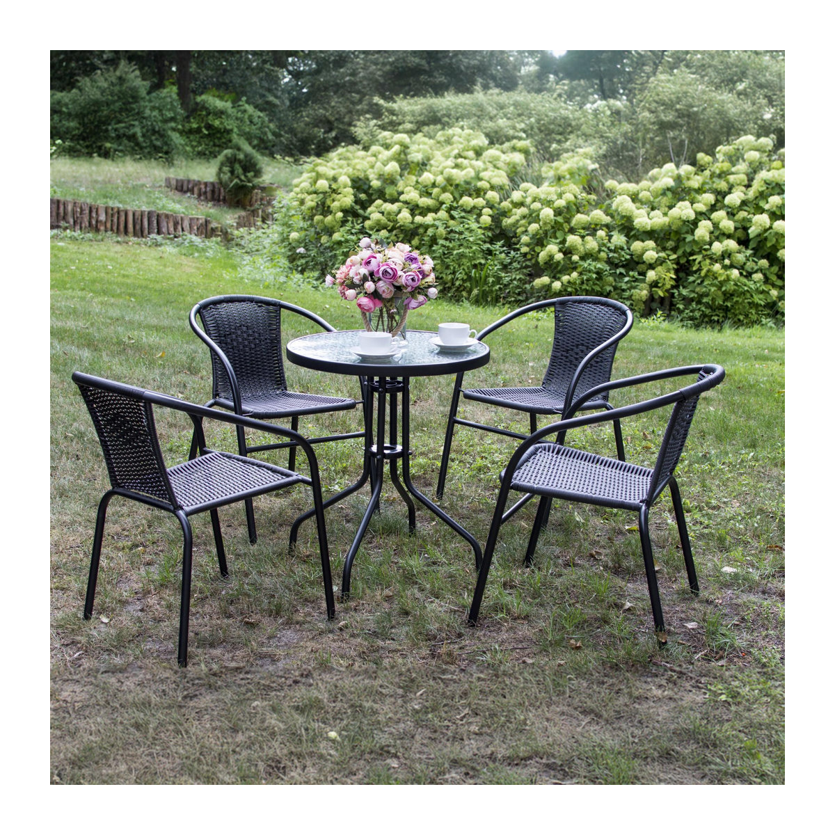 Runder Gartentisch für Balkon und Terrasse aus Metall und Glas in Schwarz, Durchmesser: 60 cm, Höhe: 70 cm - Bild 2