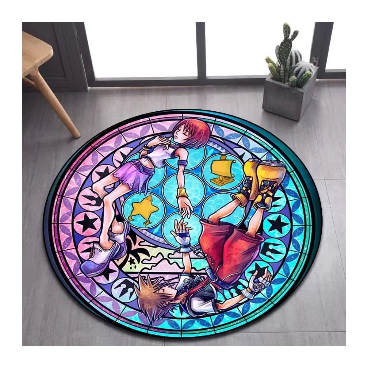 Runder Kingdom Hearts Teppich mit Cartoon-Muster in Mehrfarbig, rutschfeste Bodenmatte für Wohnzimmer, Küche oder Badezimmer - Bild 1