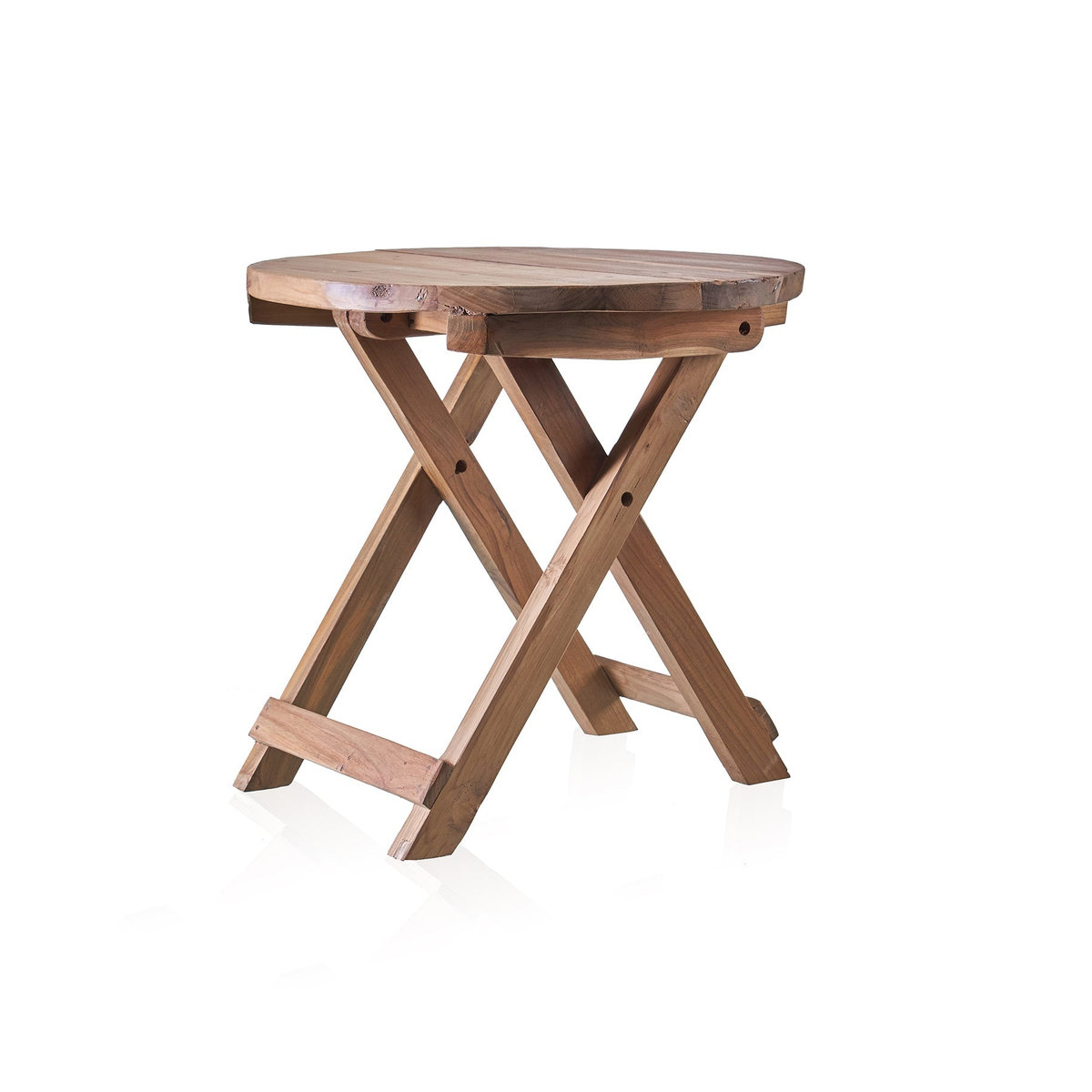 Runder klappbarer Couchtisch SHAMTAM aus Teakholz in hellen bis mittleren Naturtönen, Durchmesser: 50 cm - Bild 2