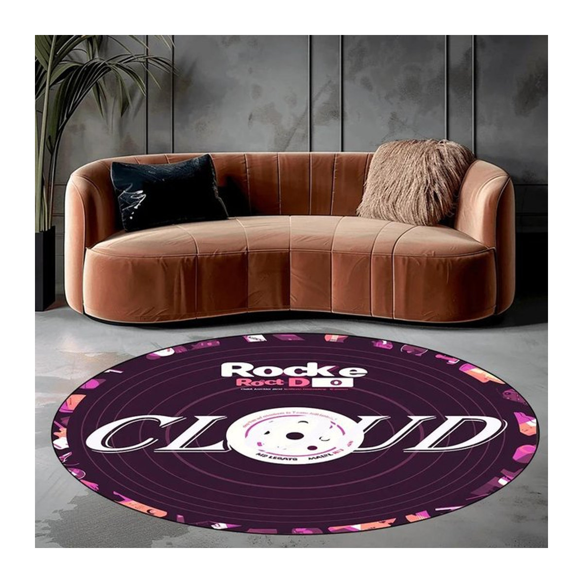 Runder Teppich im abstrakten Vinyl-Schallplatten-Design von Wucifang Jewelry, multicolor, Durchmesser: 60 cm - Bild 1