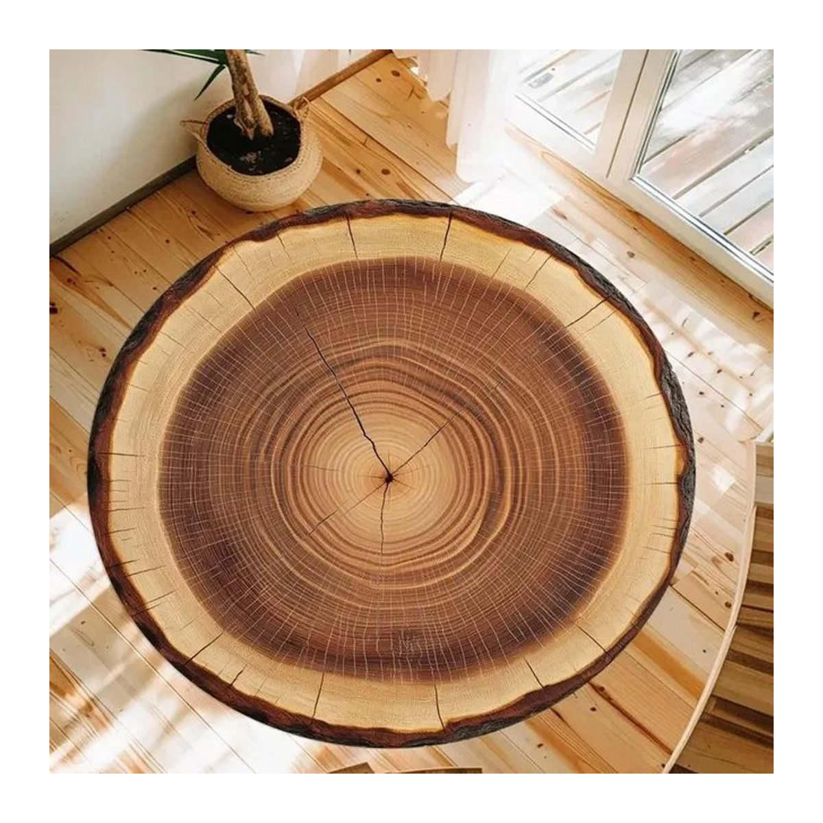 Runder Teppich Karpetti mit Baumringmuster in Natur-Optik, Durchmesser: 150 cm - Bild 1